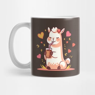 Caffeinated Love Affair: Kawaii Llama Sips Iced Coffee Mug